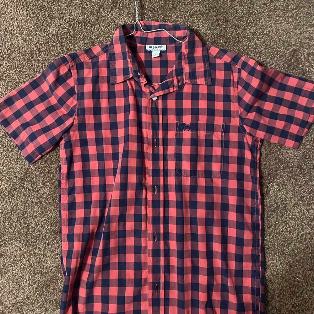 Old Navy Red and Blue Gingham Button Down Shirt